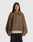 Stand Collar Pleated Jacket Khaki