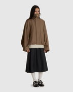 Stand Collar Pleated Jacket Khaki