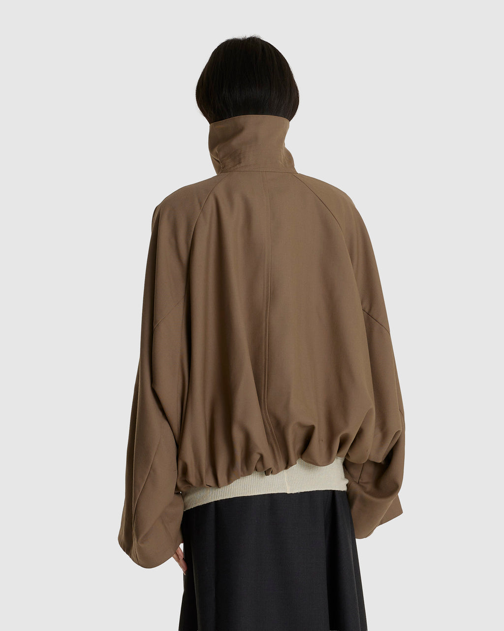 Stand Collar Pleated Jacket Khaki