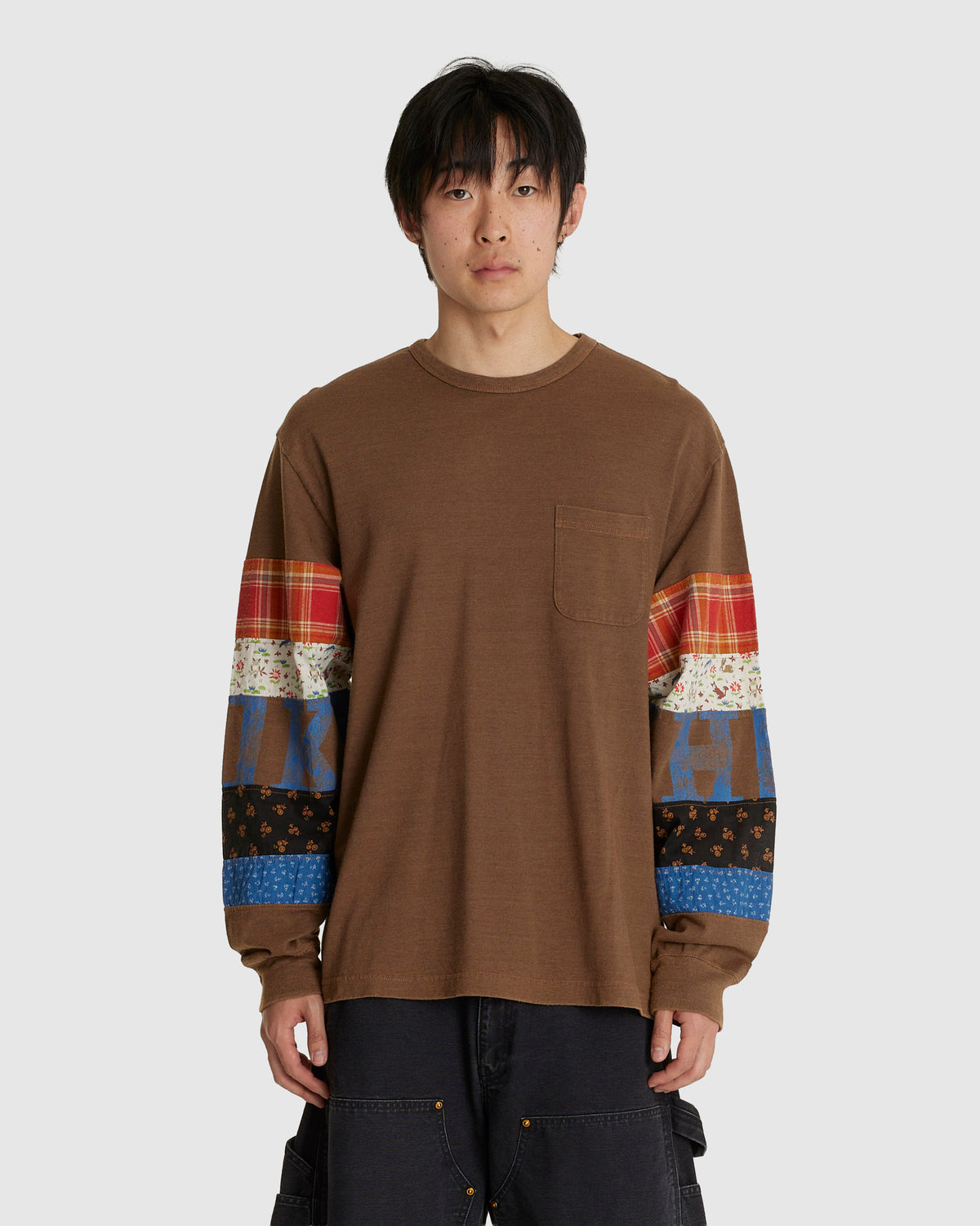 Patchwork Longsleeve T-Shirt Brown