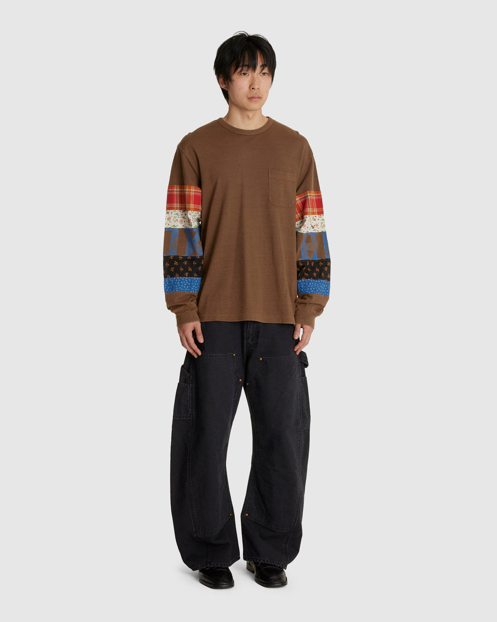Patchwork Longsleeve T-Shirt Brown