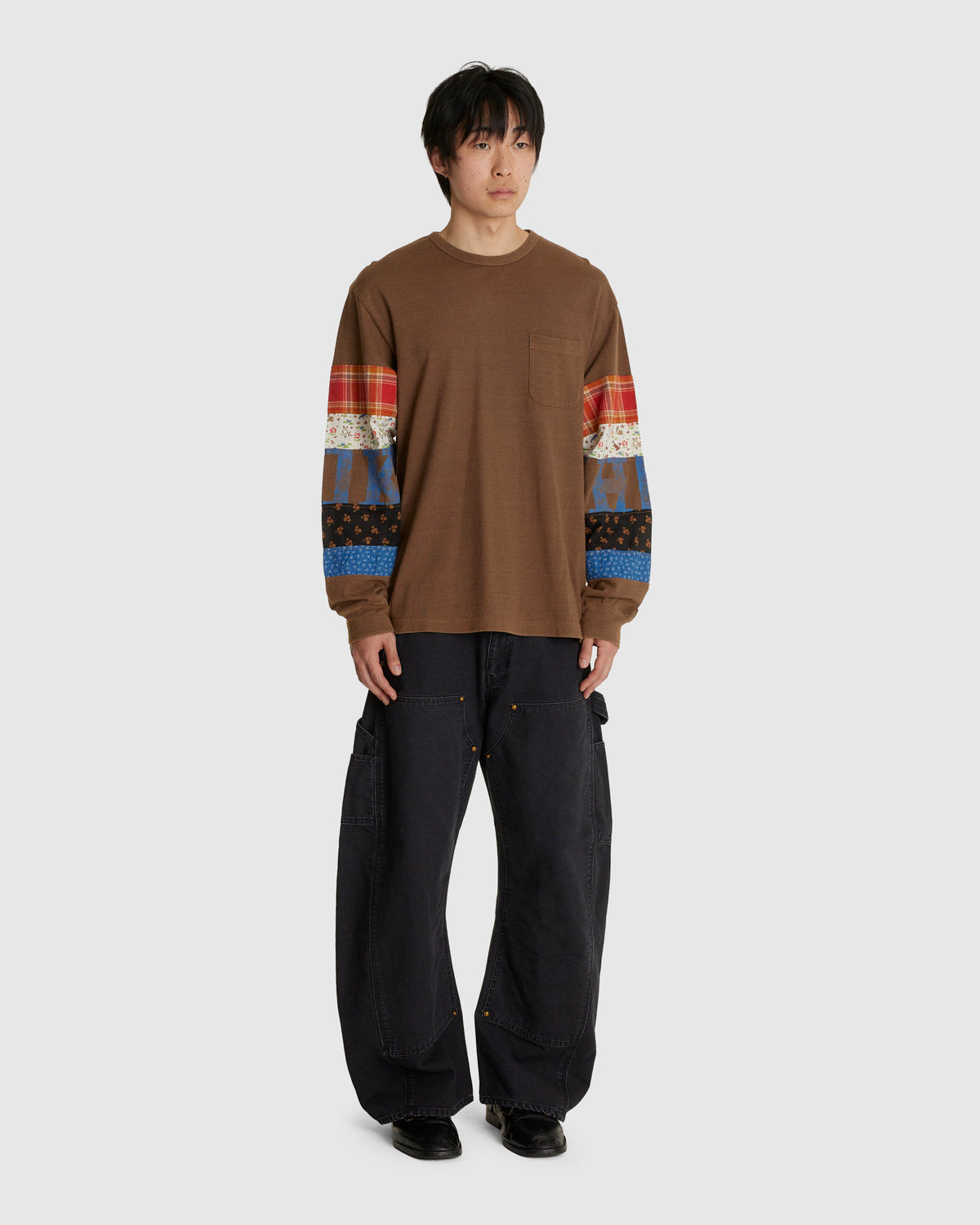 Patchwork Longsleeve T-Shirt Brown