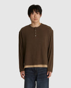 Hairy Henley Neck Layered Shirt Khaki Green