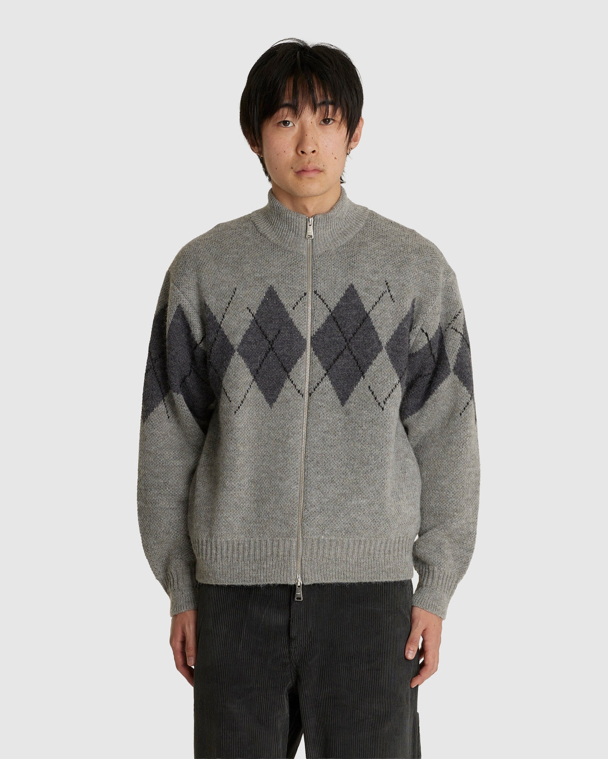 Inside Out Argyle Zip-Up Cardigan
