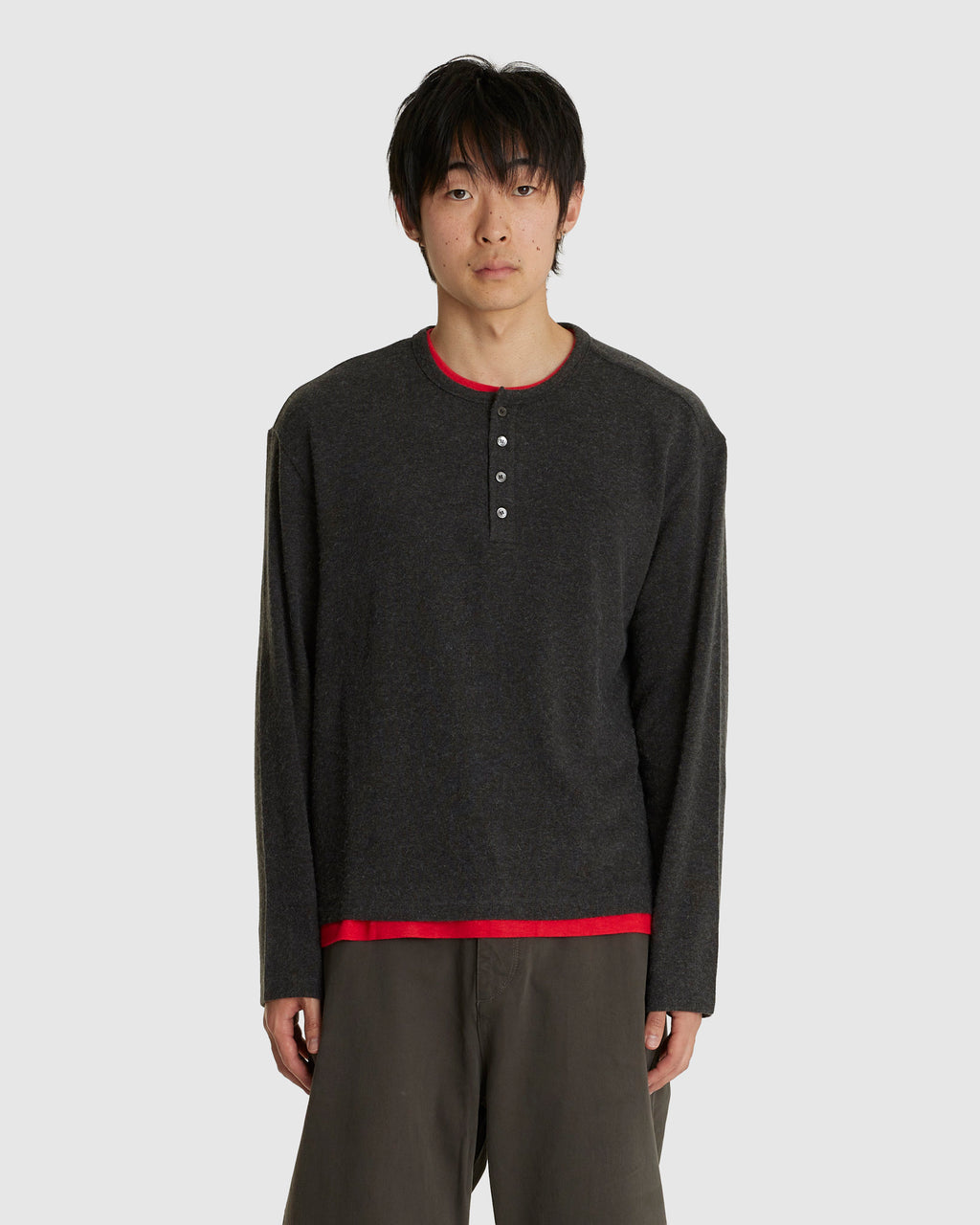 Hairy Henley Neck Layered Shirt Charcoal