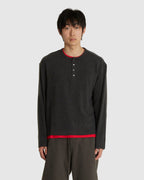 Hairy Henley Neck Layered Shirt Charcoal