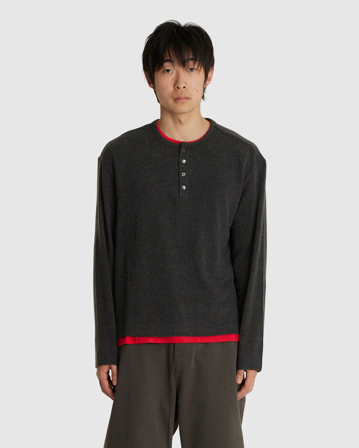 Hairy Henley Neck Layered Shirt Charcoal