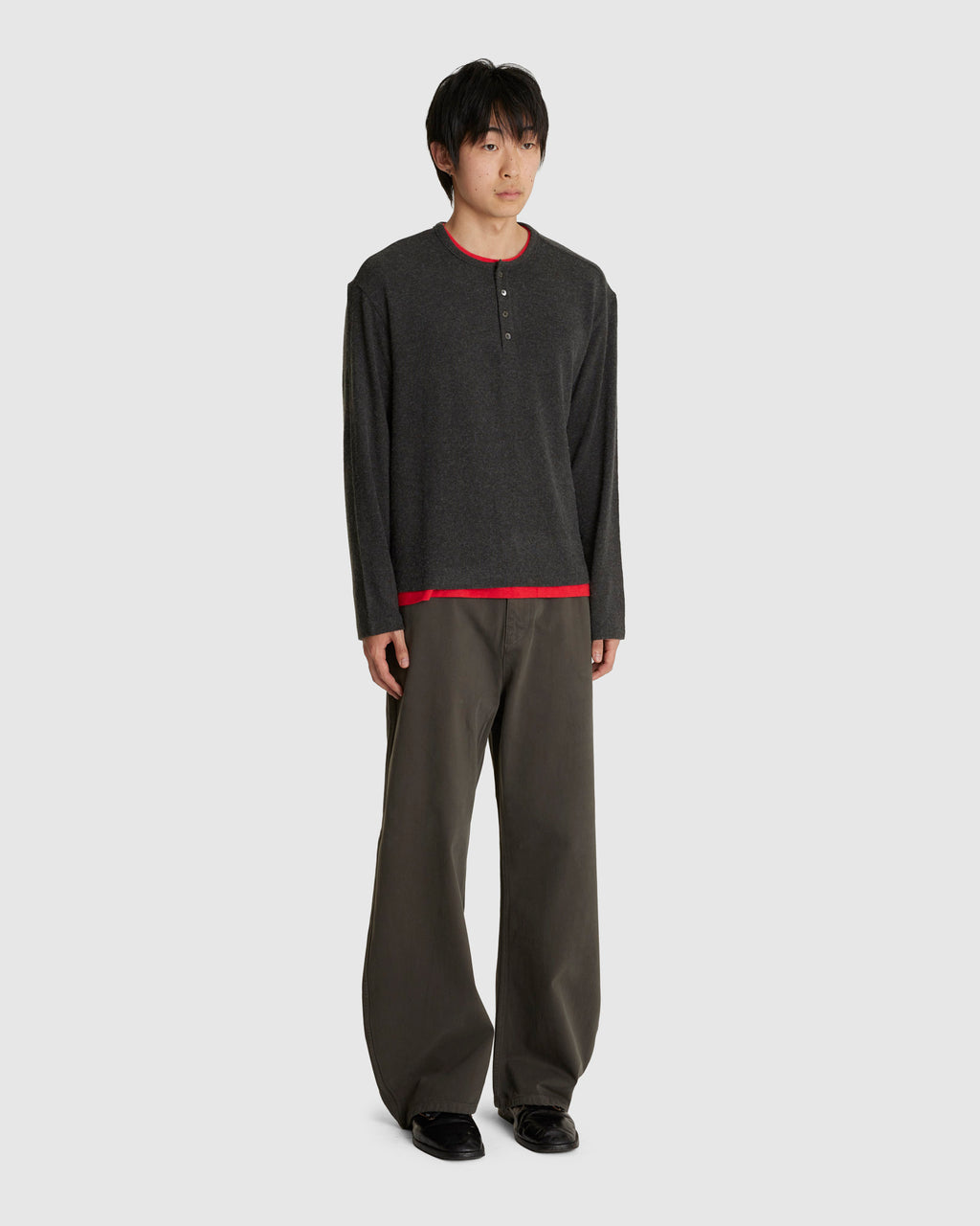 Hairy Henley Neck Layered Shirt Charcoal