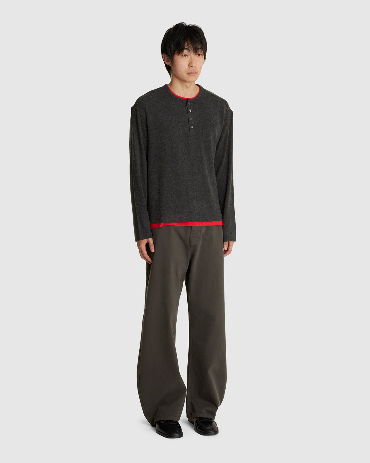 Hairy Henley Neck Layered Shirt Charcoal