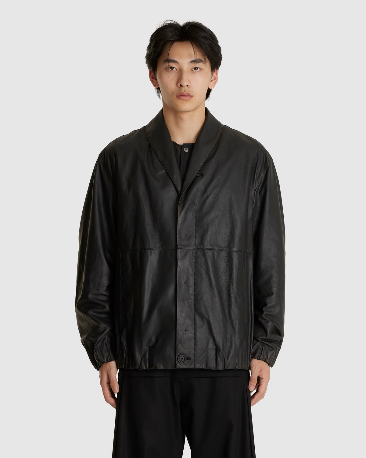 Shawl Collar Leather Bomber Black