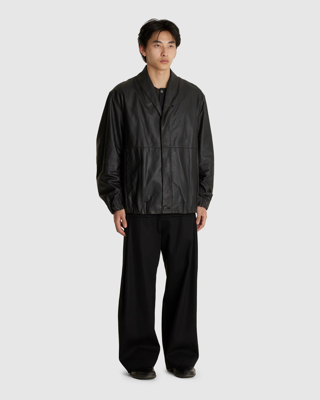 Shawl Collar Leather Bomber Black
