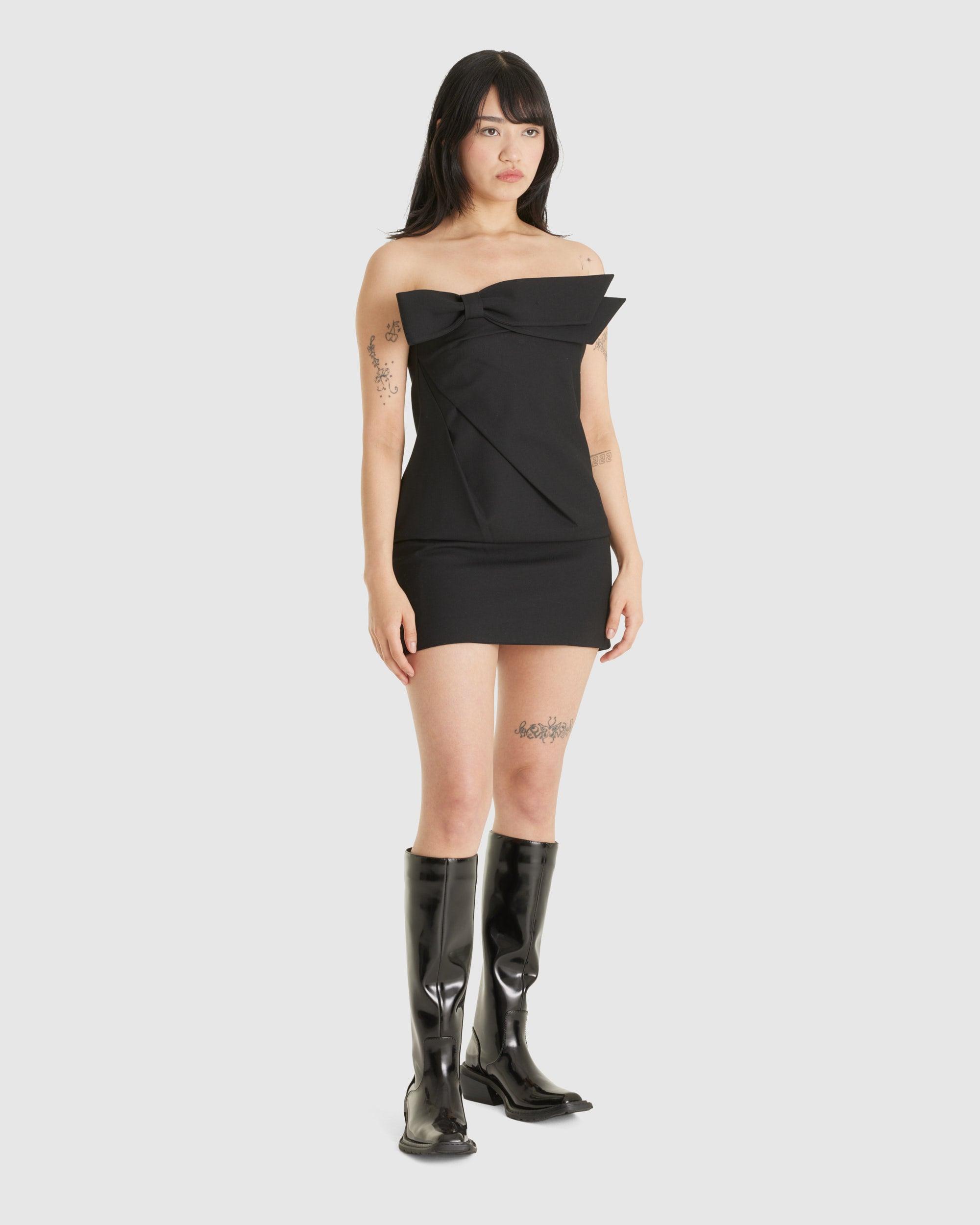 Bow Pintuck Pleated Dress