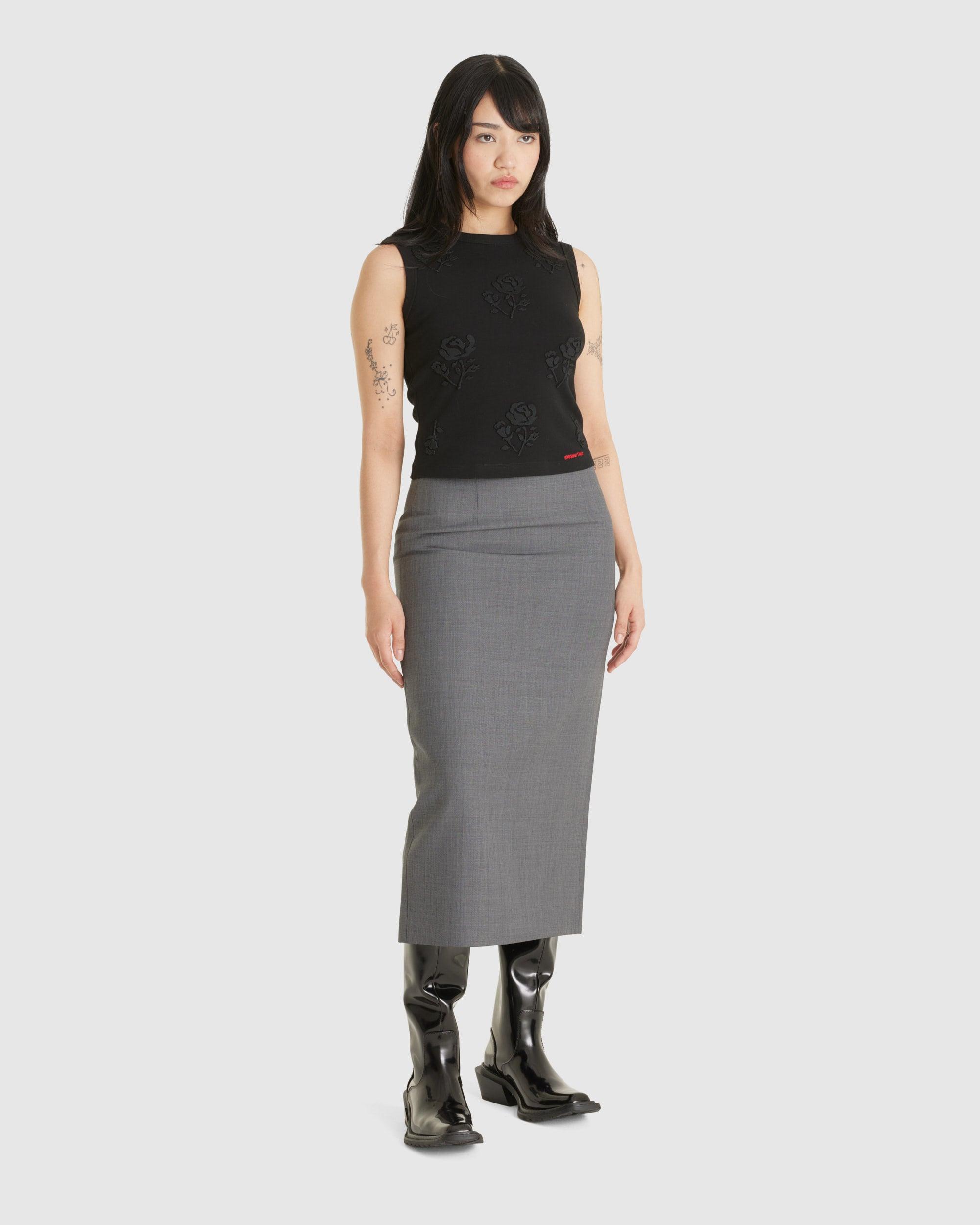 Straight Fitted Midi Skirt Grey