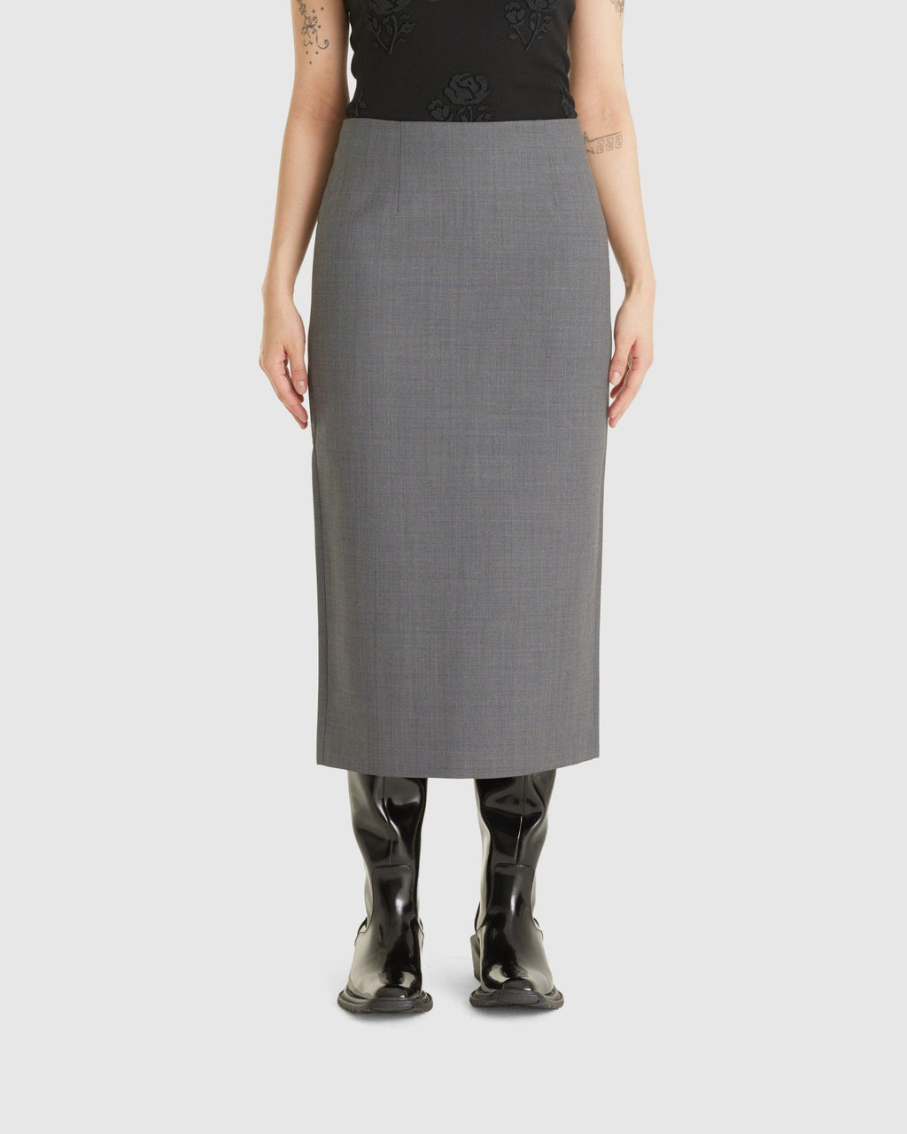 Straight Fitted Midi Skirt Grey