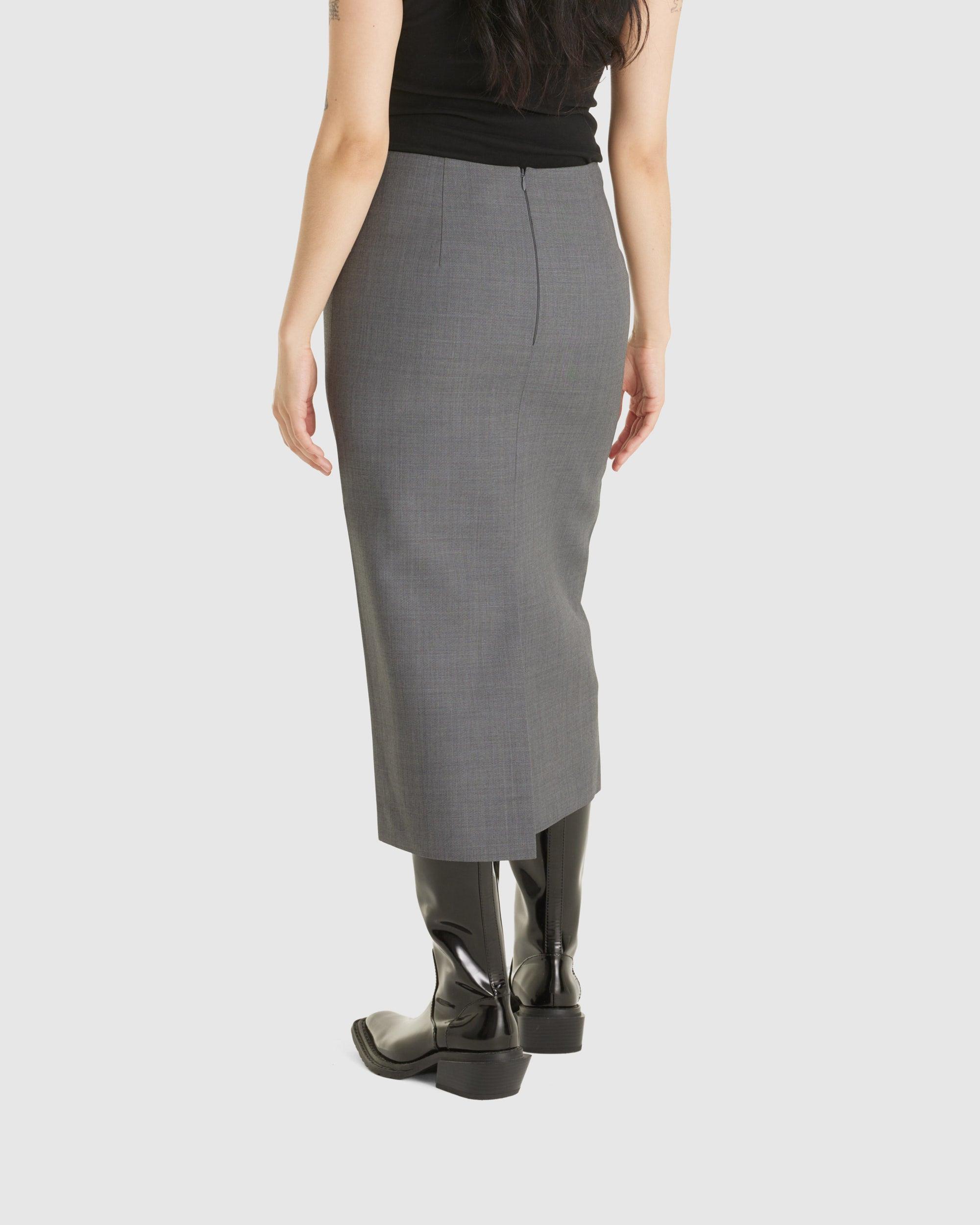 Straight Fitted Midi Skirt Grey