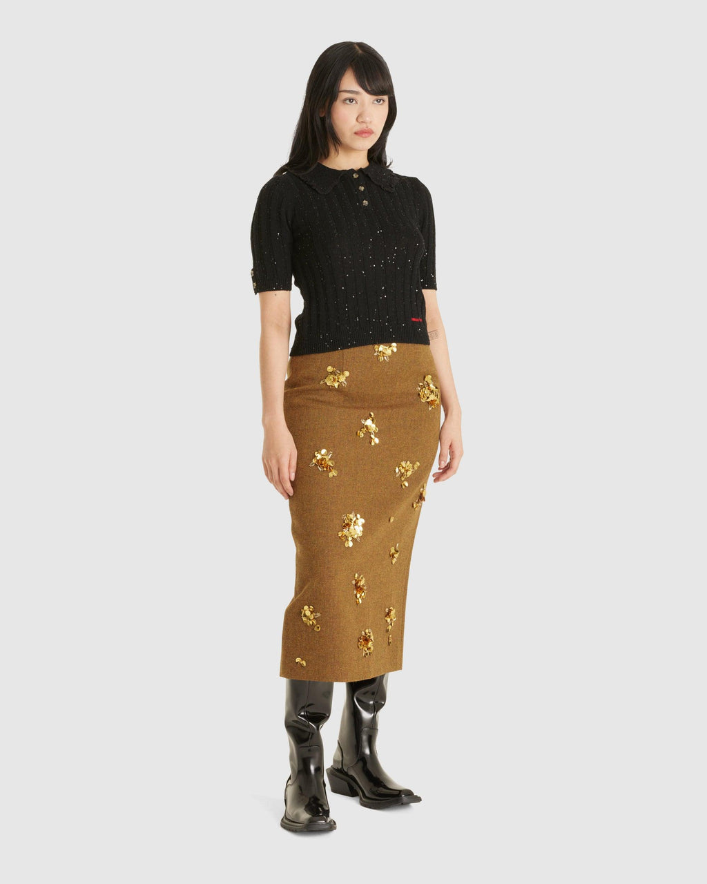 Sequins Short Sleeve Knit Top