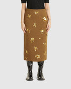 Straight Fitted Midi Skirt Brown Yellow