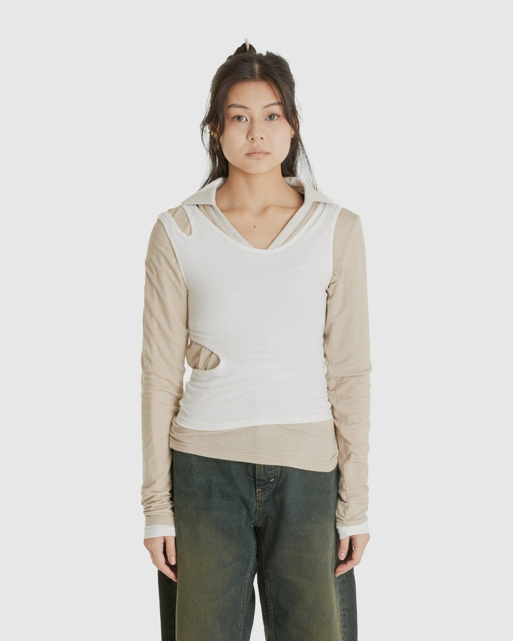 Jess Three Layers Polo Beige/White