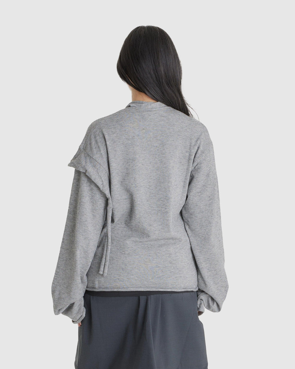 Strap Loose Long-sleeve Knit Grey