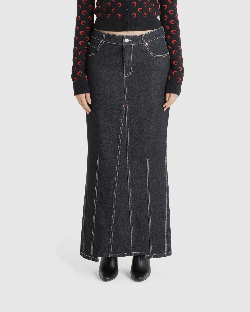 Moon Laser Denim Long Skirt
