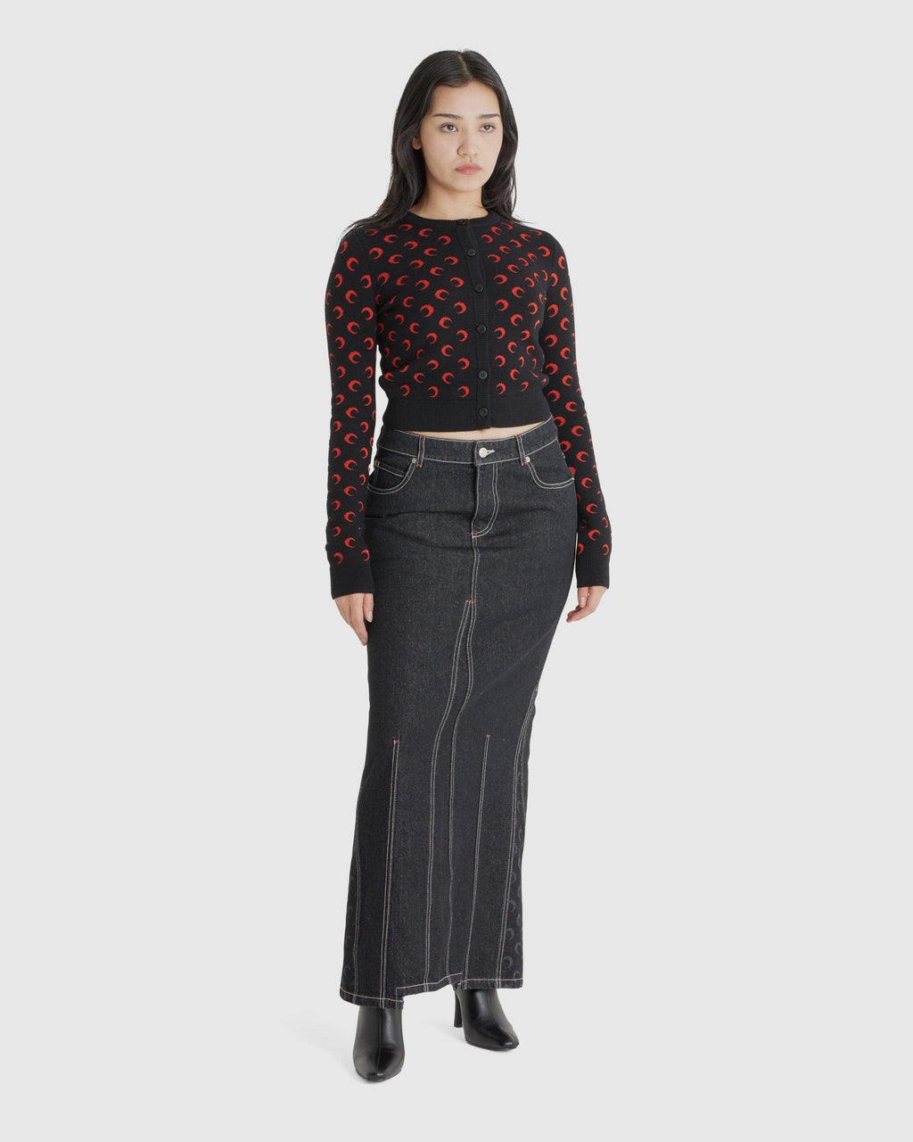 Moon Laser Denim Long Skirt