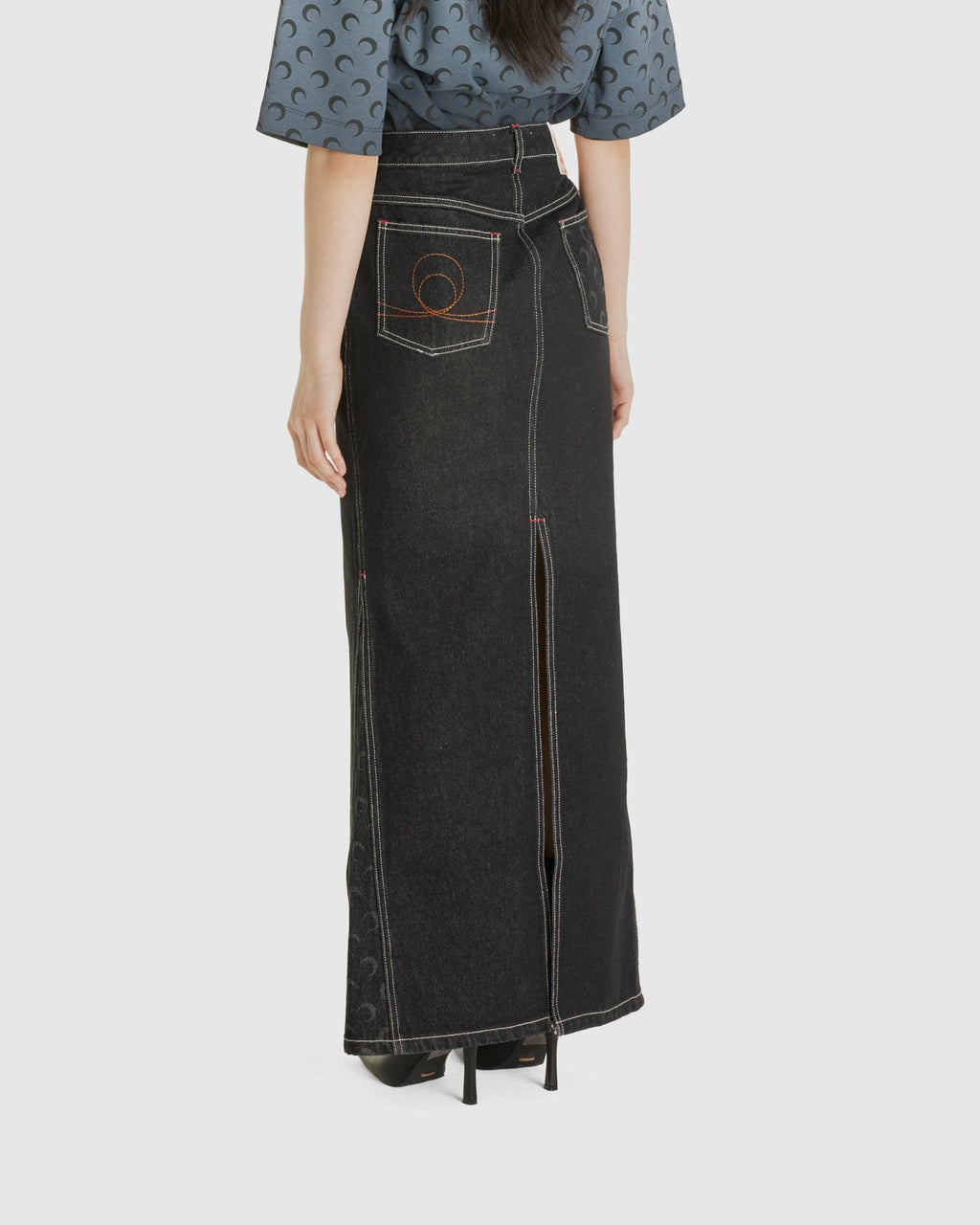 Moon Laser Denim Long Skirt