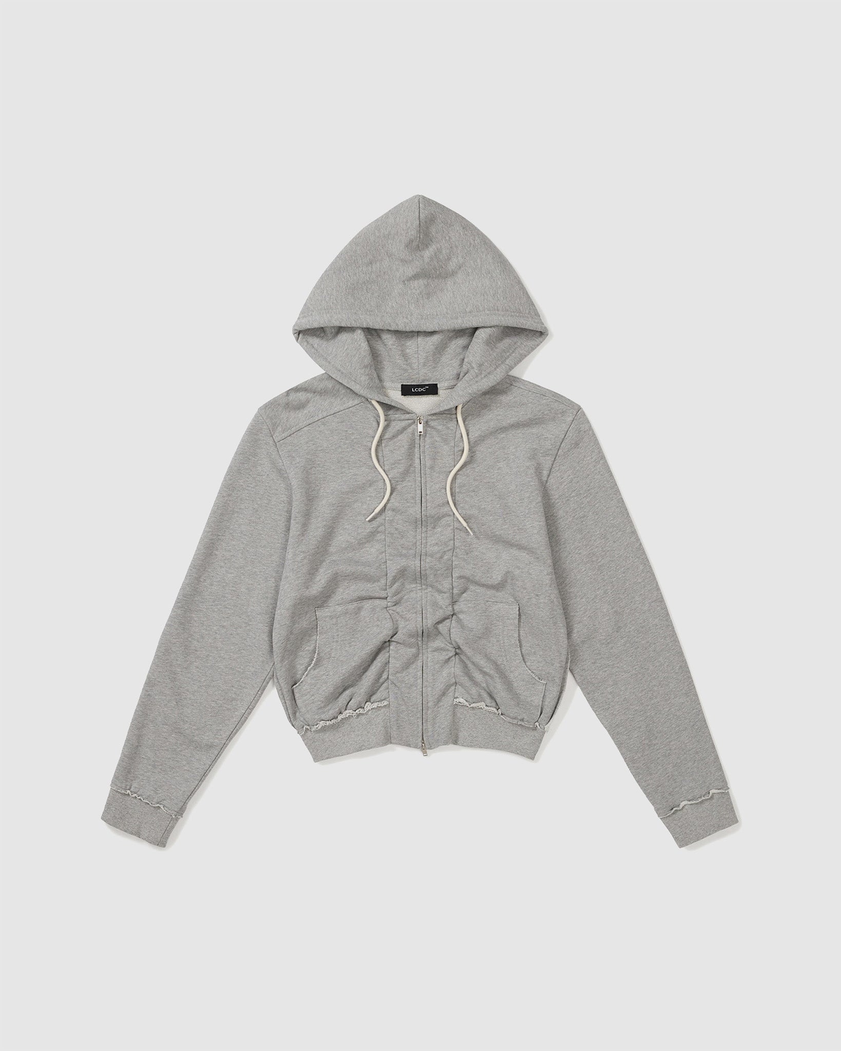 Shirring Detail Zip-Up Hoodie