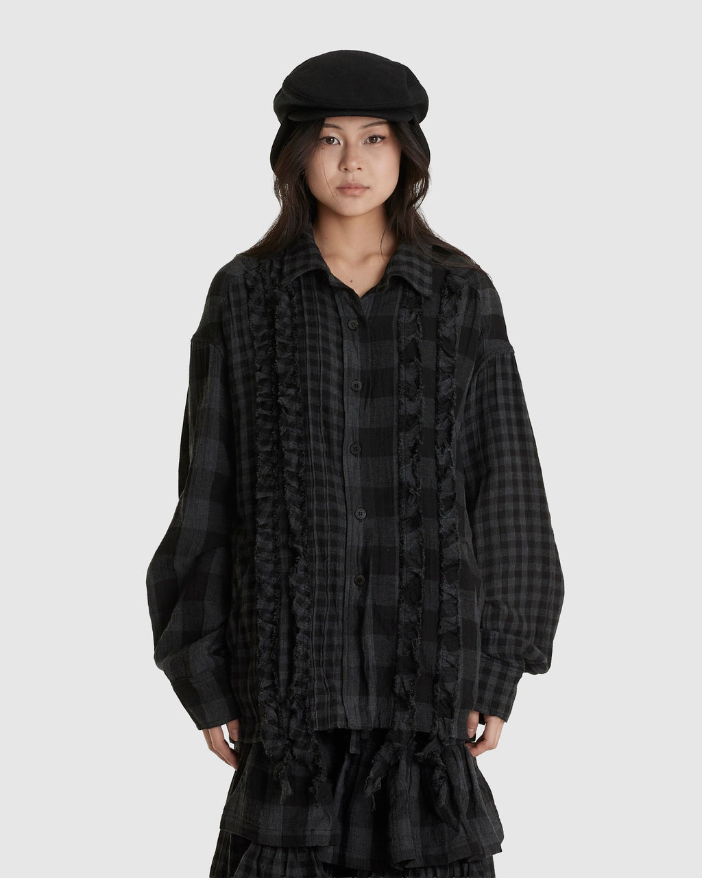 Crinkled Ruffle Shirt Black