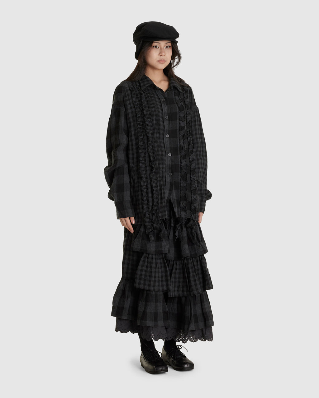 Crinkled Ruffle Shirt Black