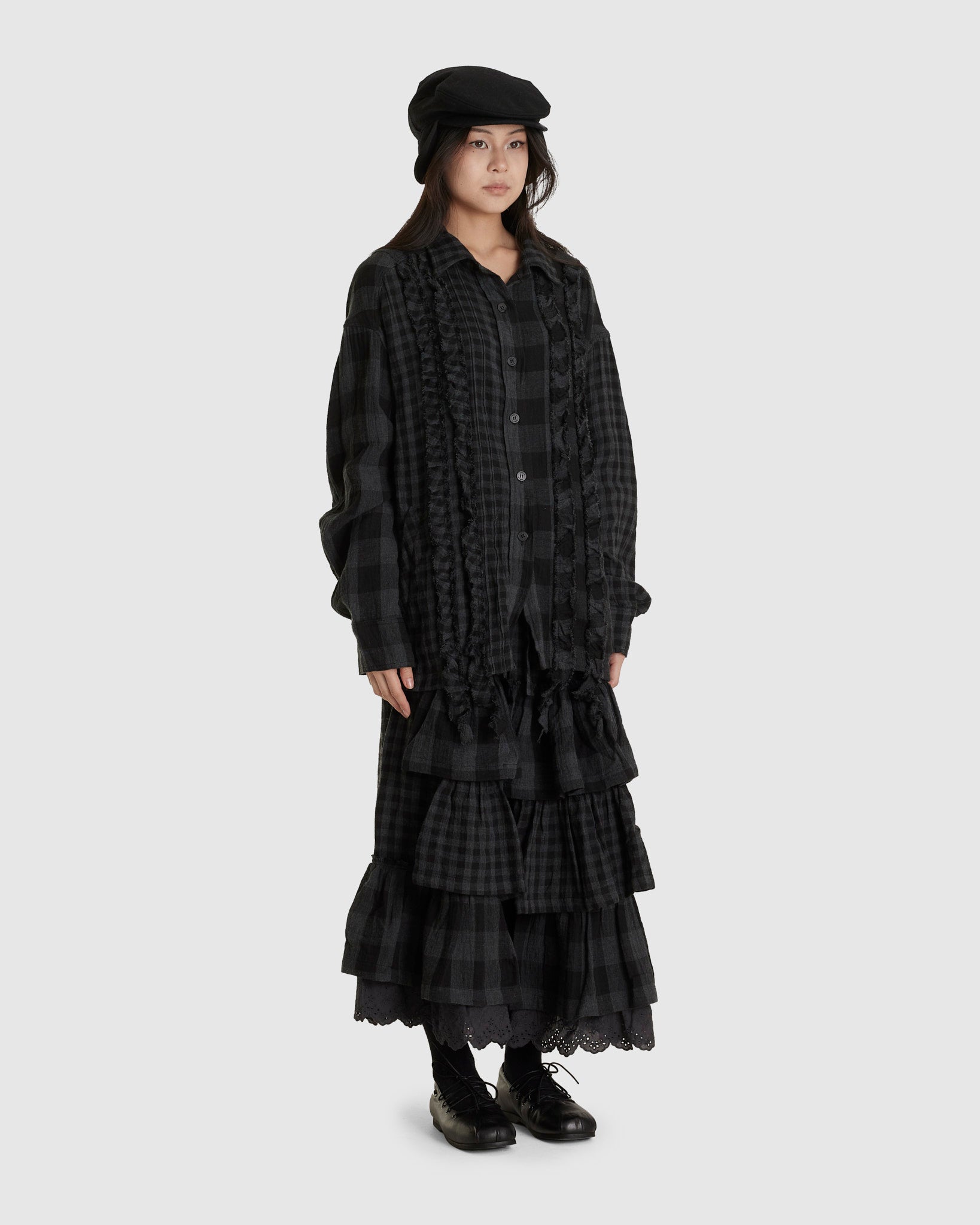 Crinkled Ruffle Shirt Black