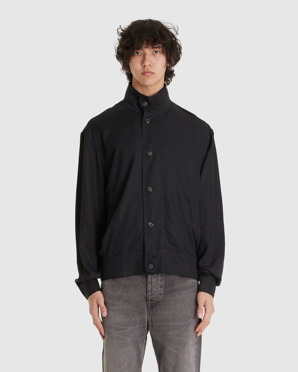 Mock Bomber Draping Black Lyocell