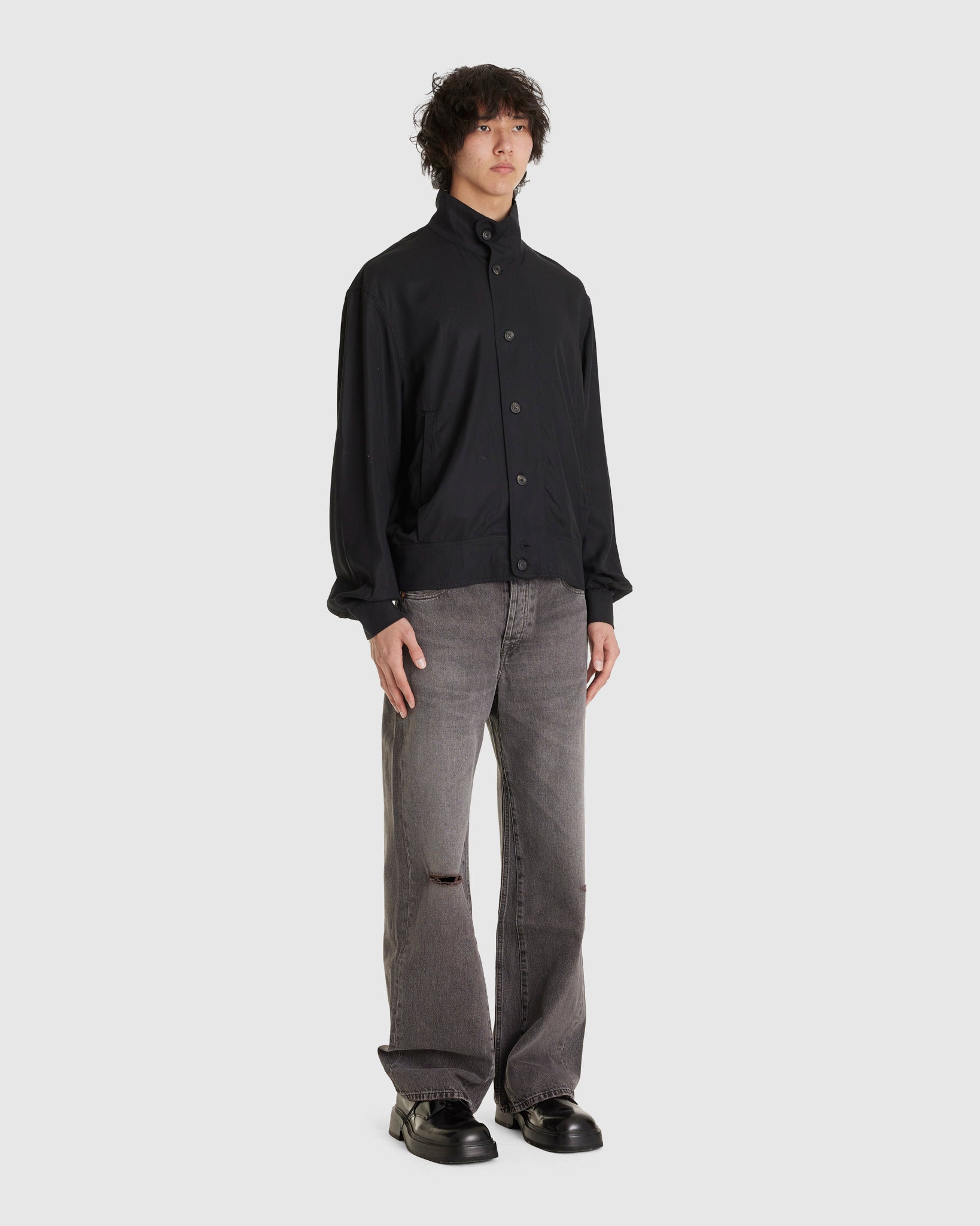 Mock Bomber Draping Black Lyocell