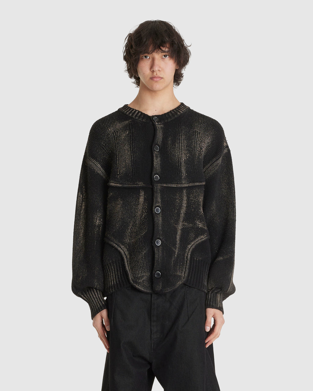 Painted Corset Knit Cardigan Black