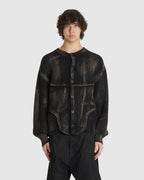 Painted Corset Knit Cardigan Black