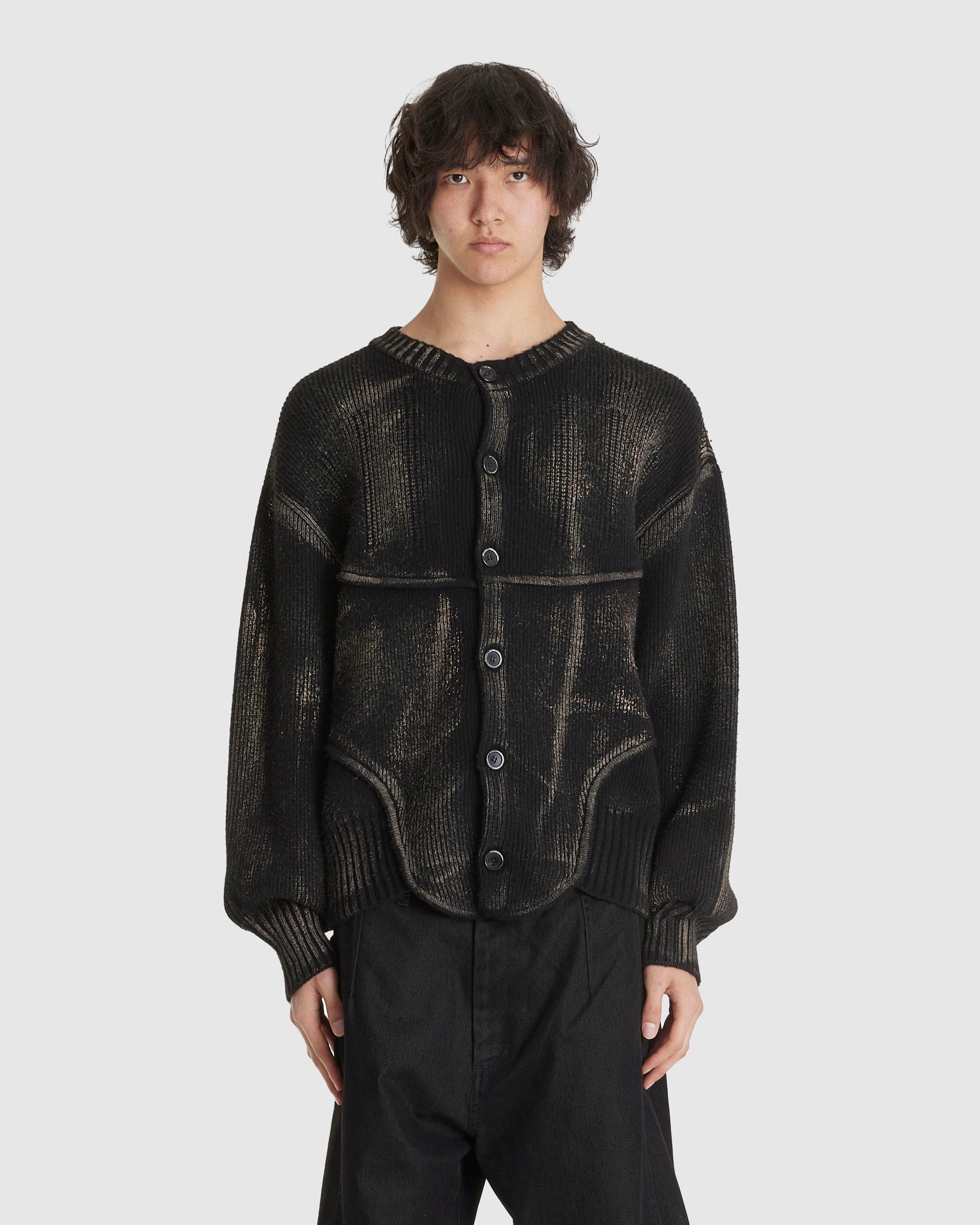 Painted Corset Knit Cardigan Black