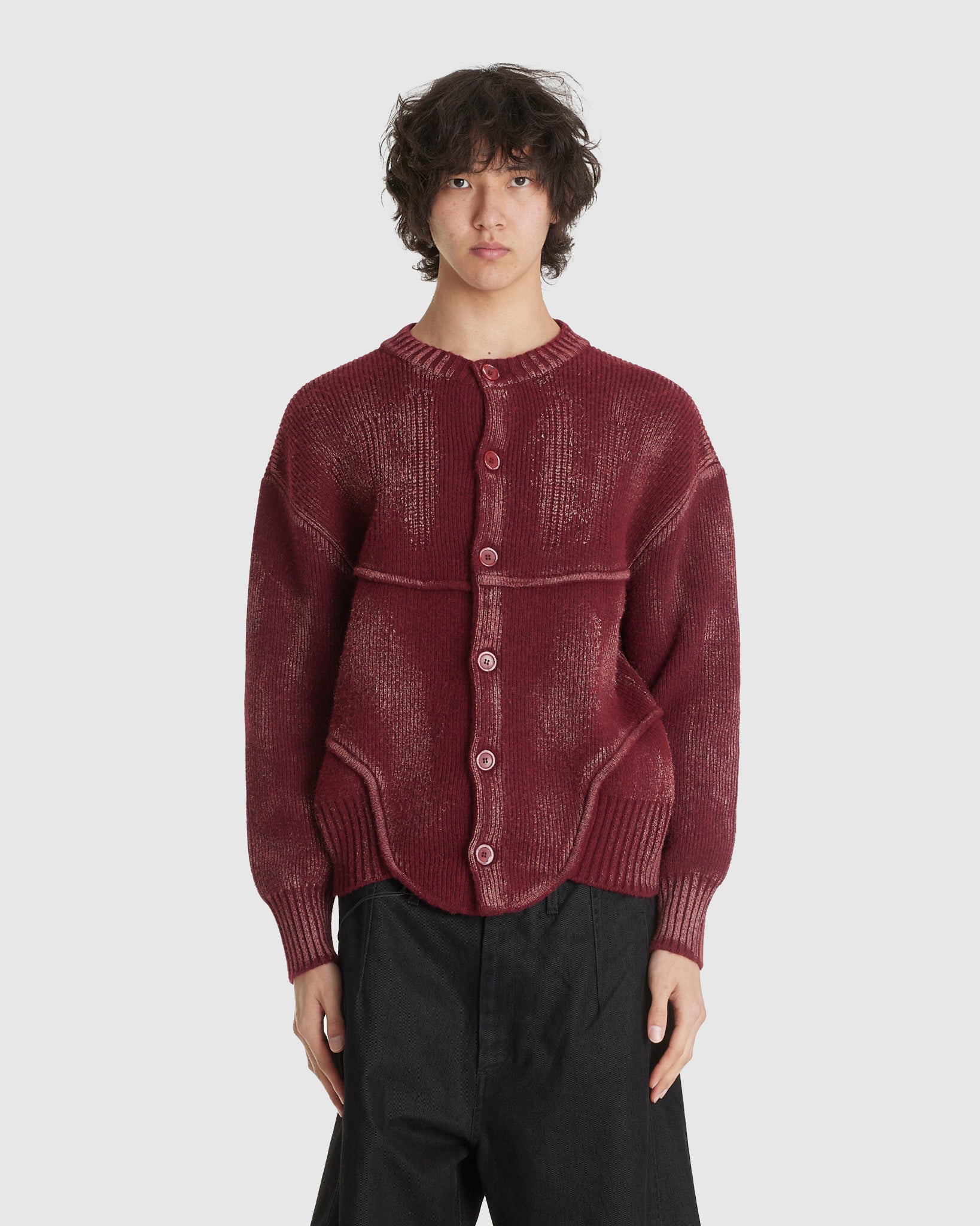 Painted Corset Knit Cardigan Burgundy