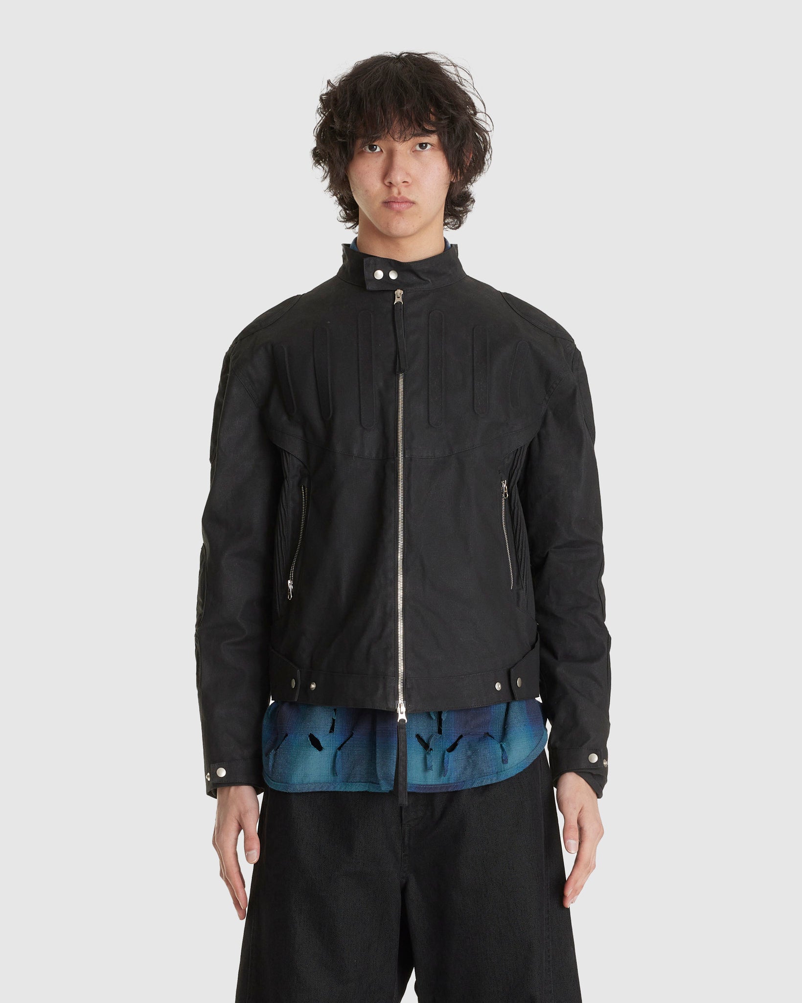 Waxed Embossing Biker Jacket