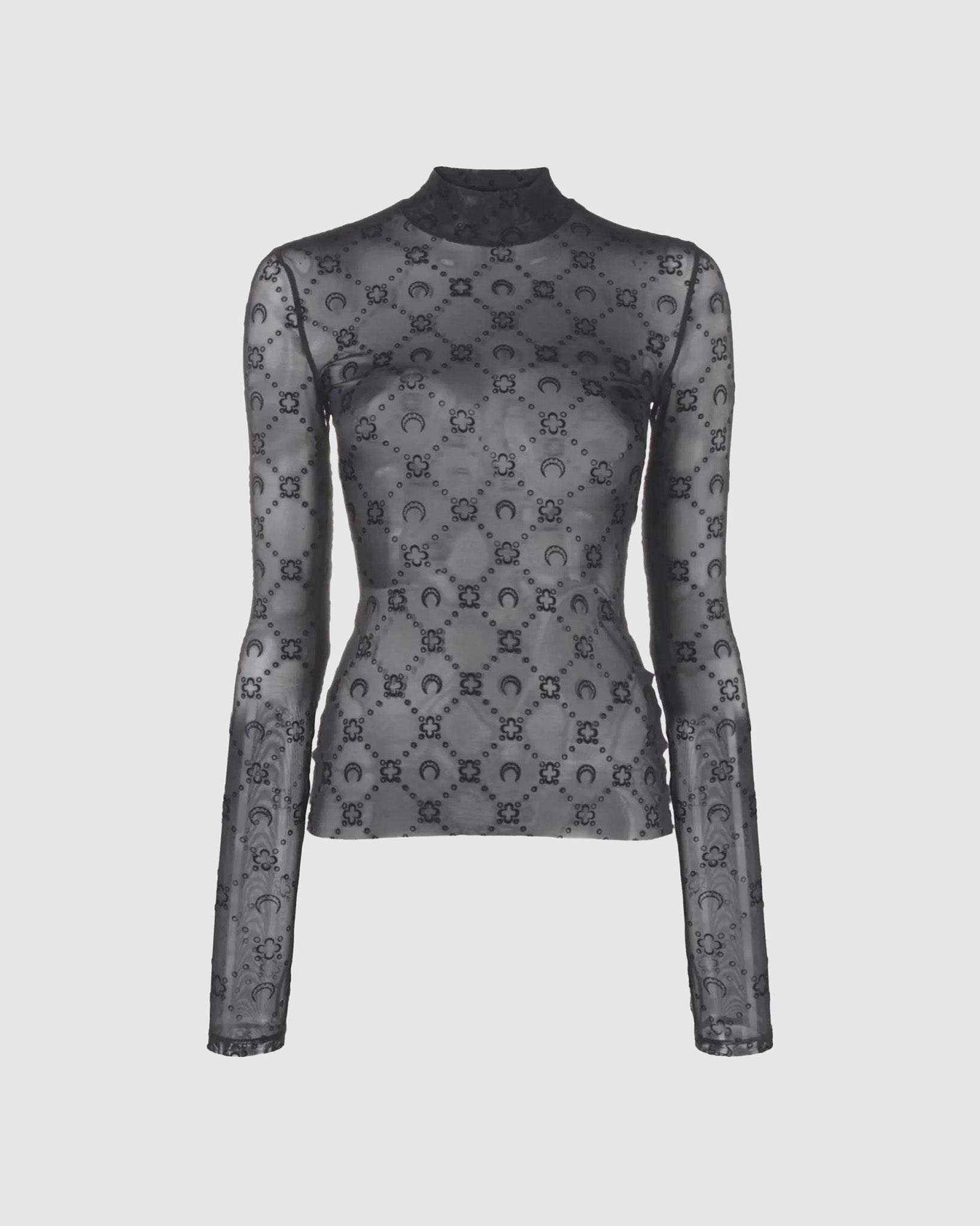 Moonogram Mesh Flock LS Highneck Top