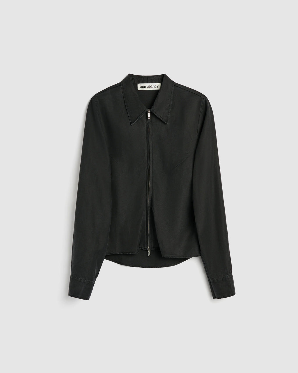Slim Zip Shirt Lacquer Black Mirror Tencel
