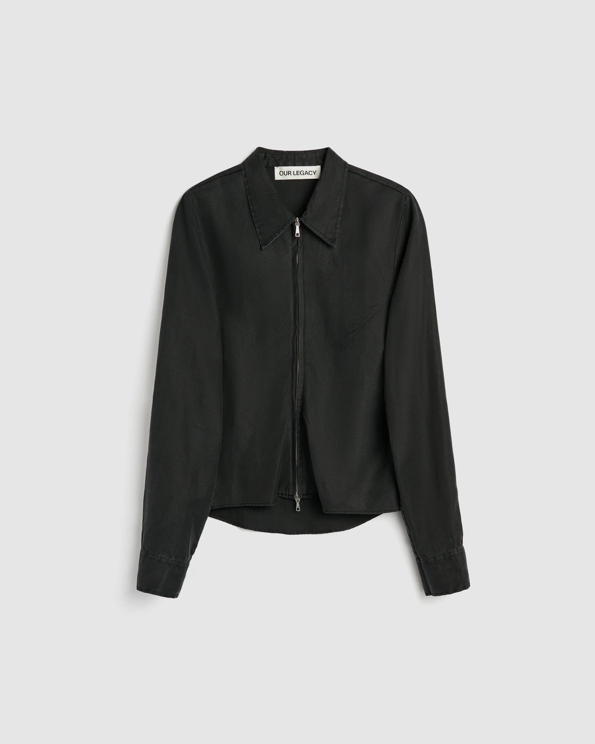 Slim Zip Shirt Lacquer Black Mirror Tencel