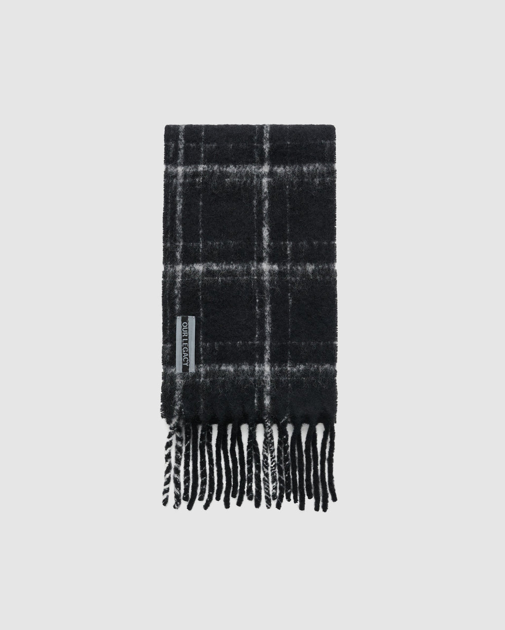 Estate Scarf Black Fuzzy Alpaca Check