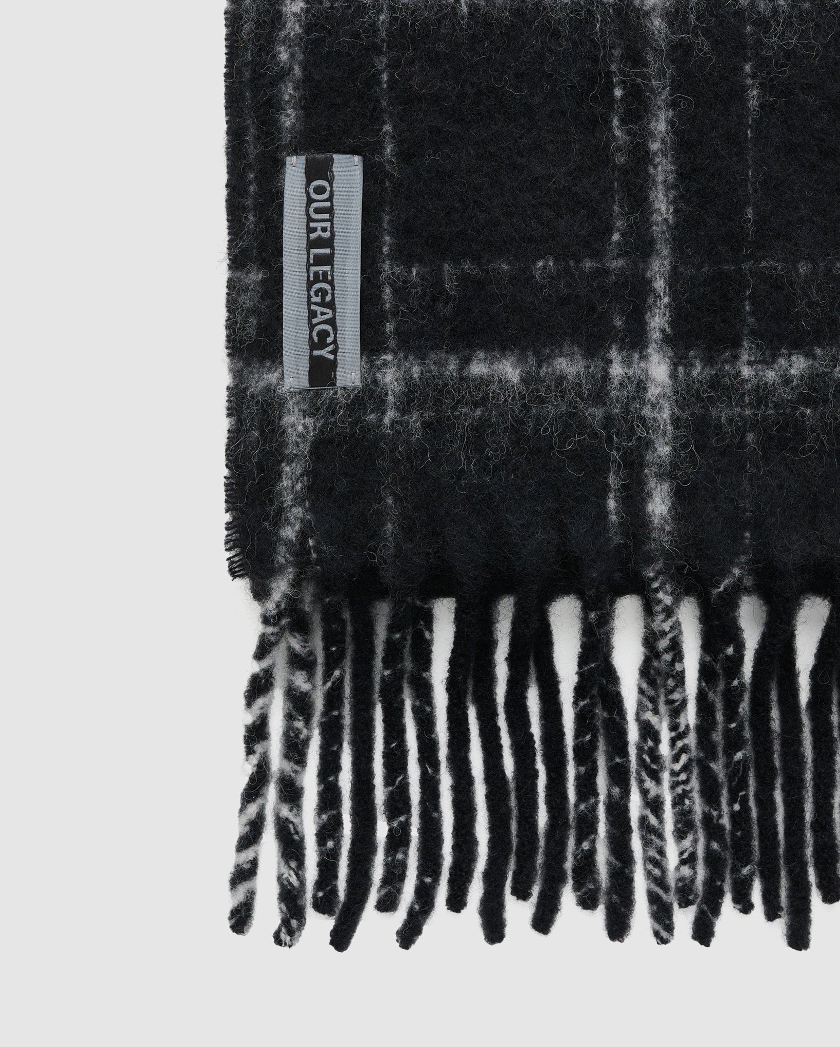 Estate Scarf Black Fuzzy Alpaca Check