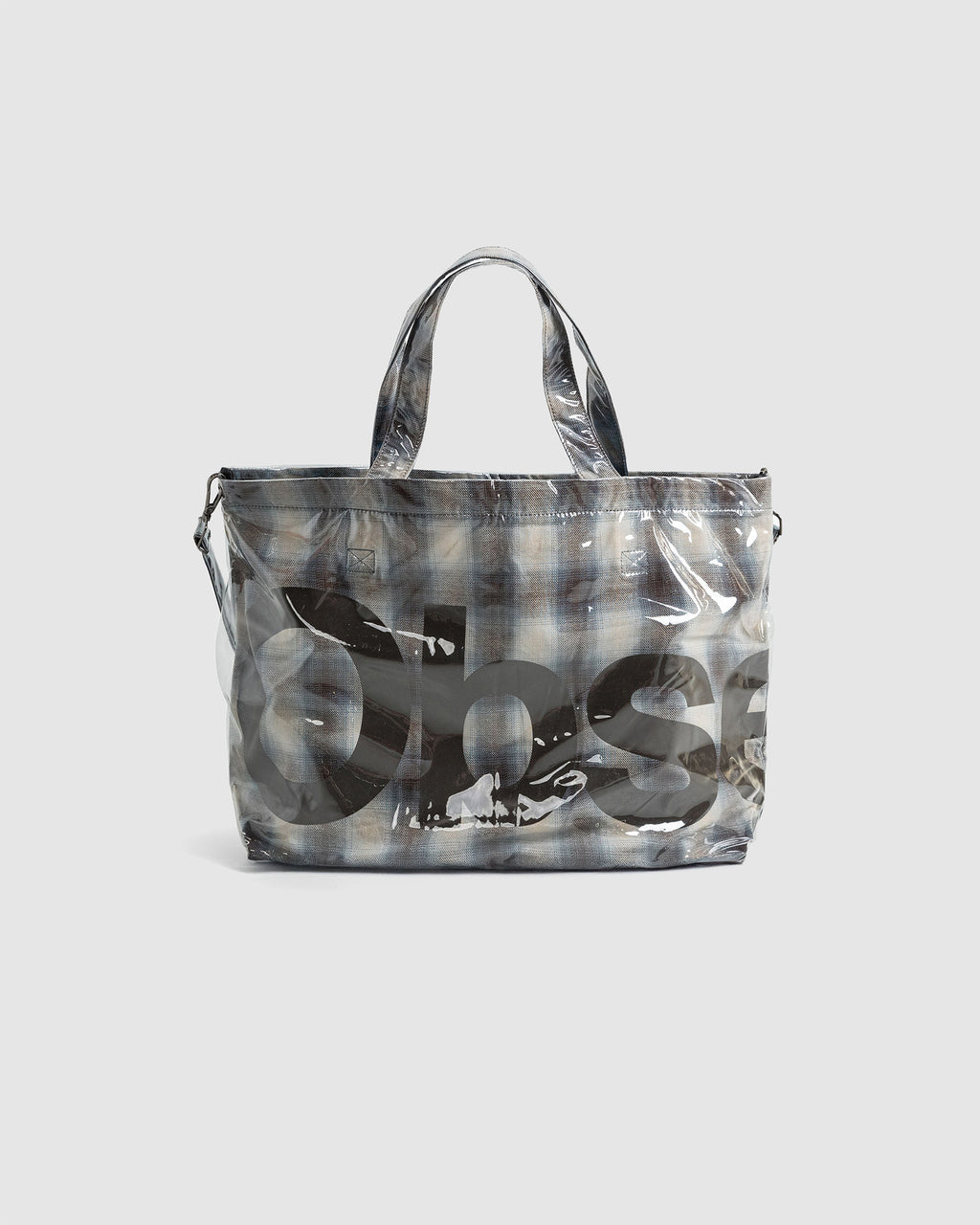 PVC Plaid Cross Body Tote Beige/Blue