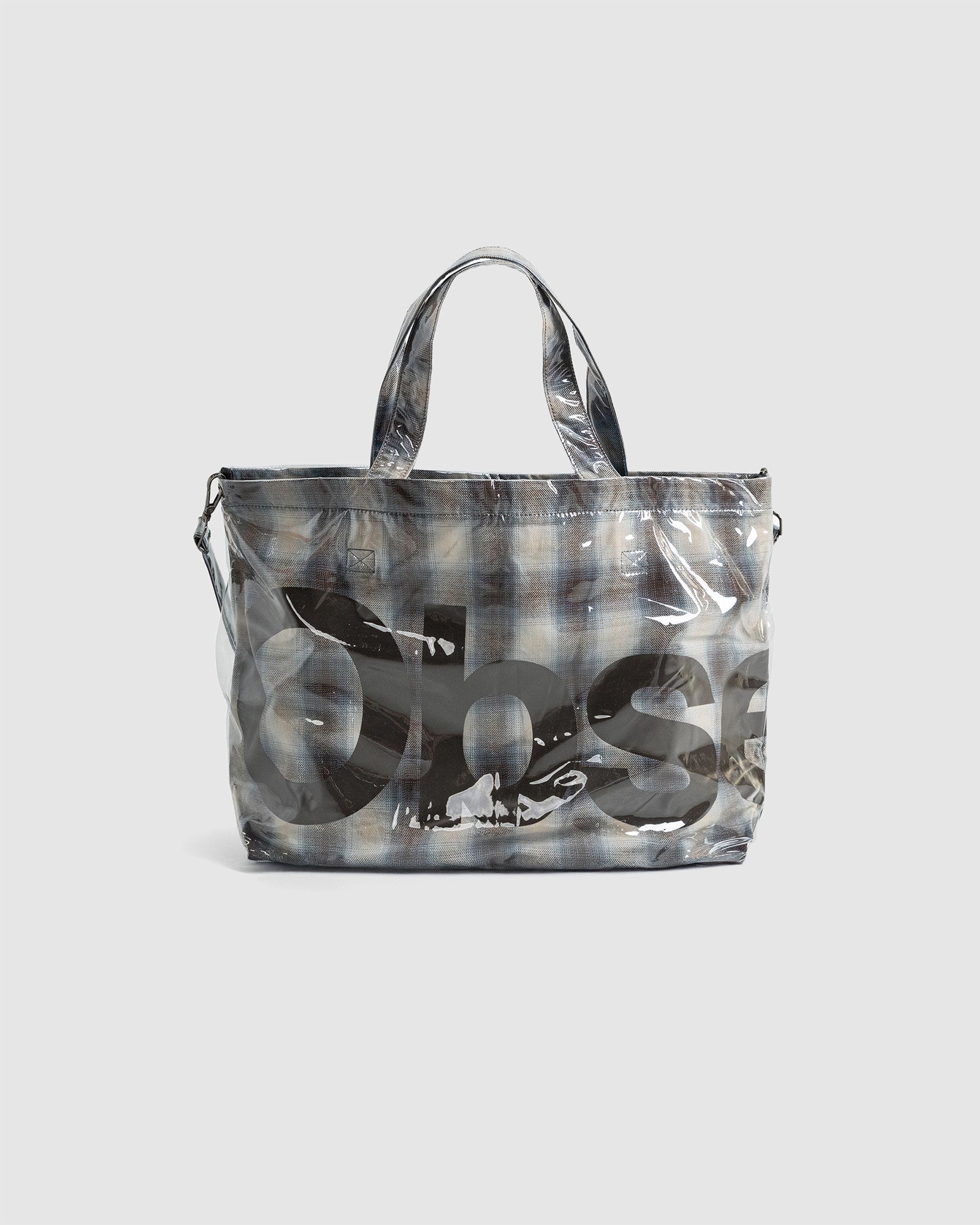 PVC Plaid Cross Body Tote Beige/Blue