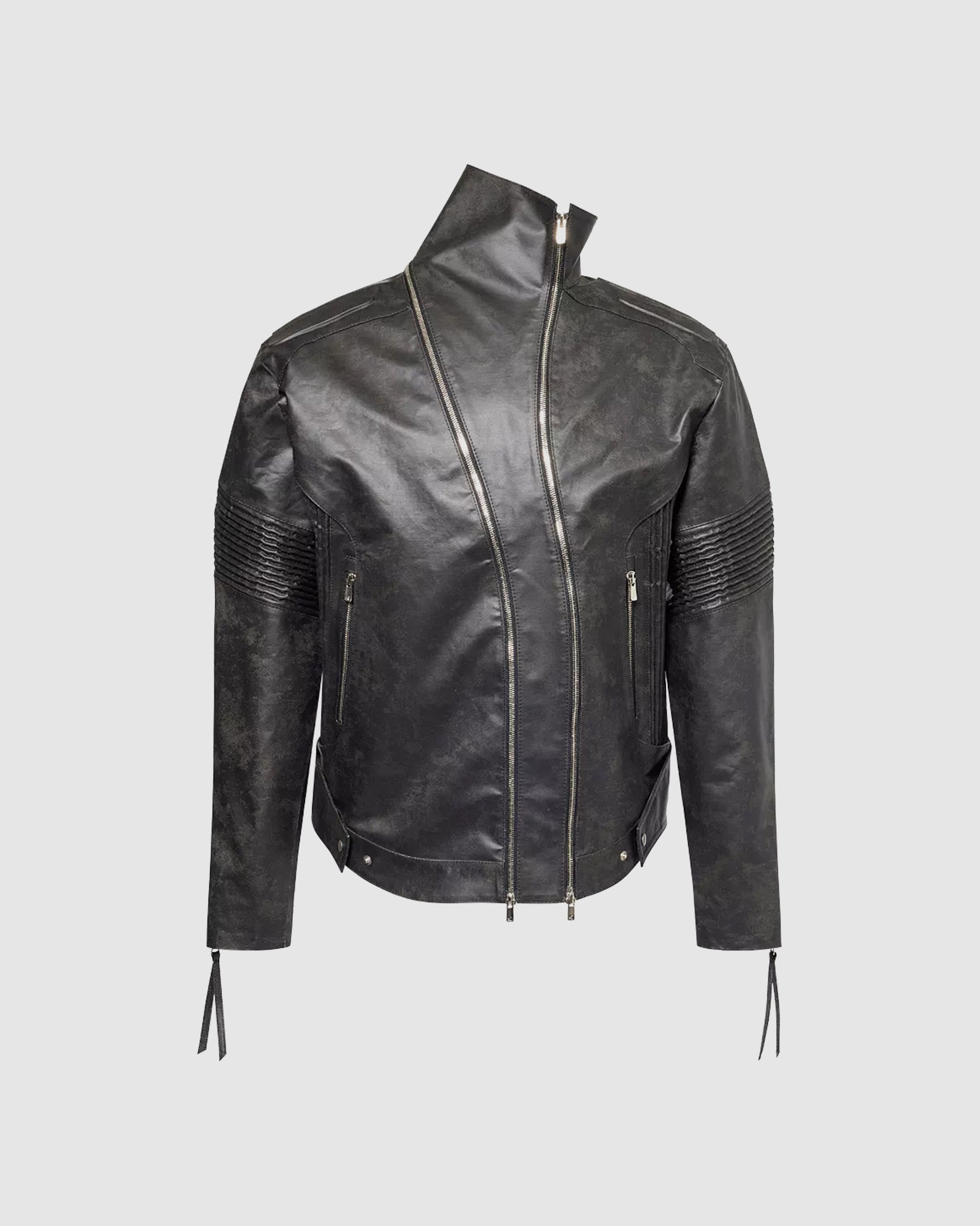 Asymmetrical Embossing Leather Jacket