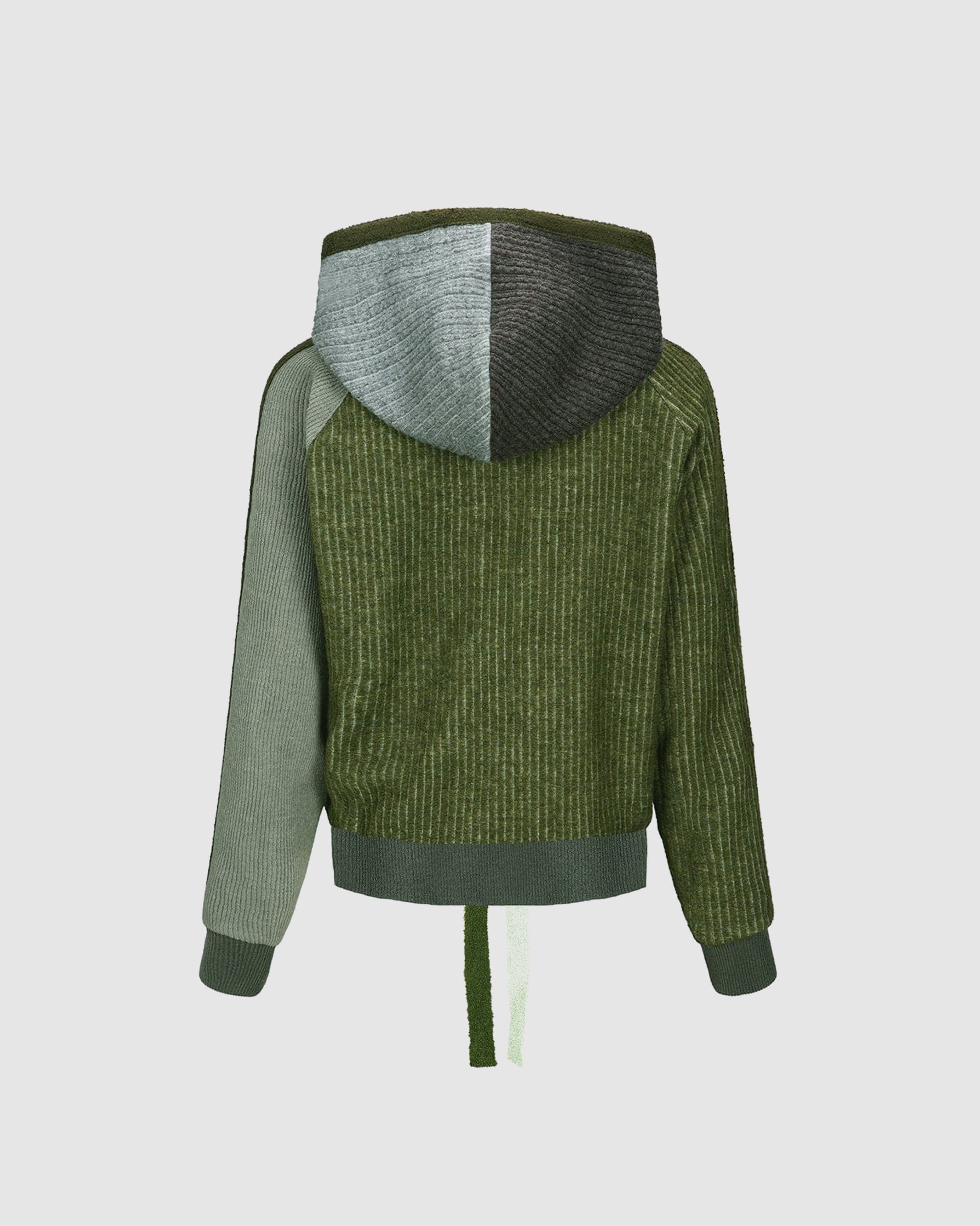 Colour Blocked Knit Hoodie Zip Up