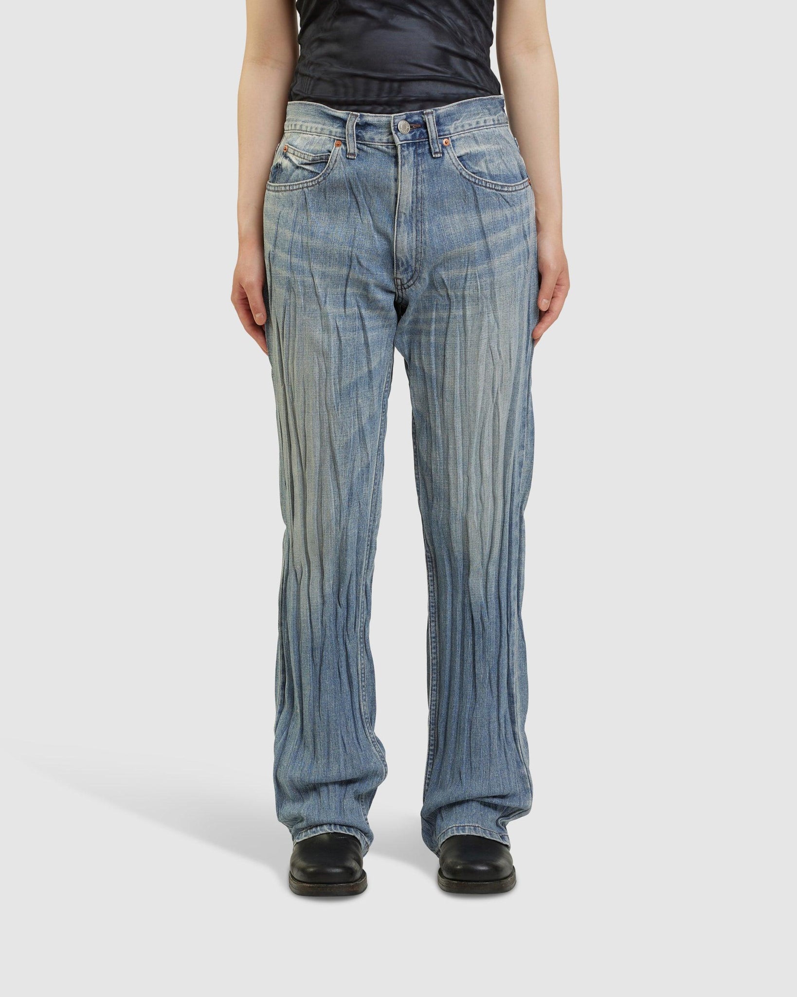 Crinkle Pleat Straight Leg Jean (W) - {{ collection.title }} - Chinatown Country Club 