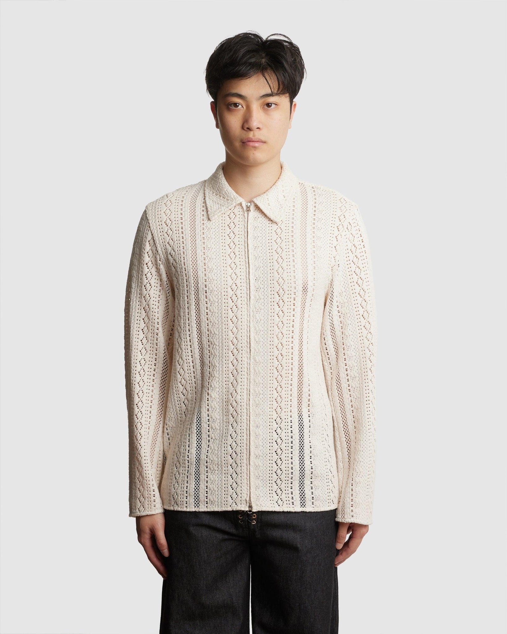 Crochet Zip-Up Shirt - {{ collection.title }} - Chinatown Country Club 