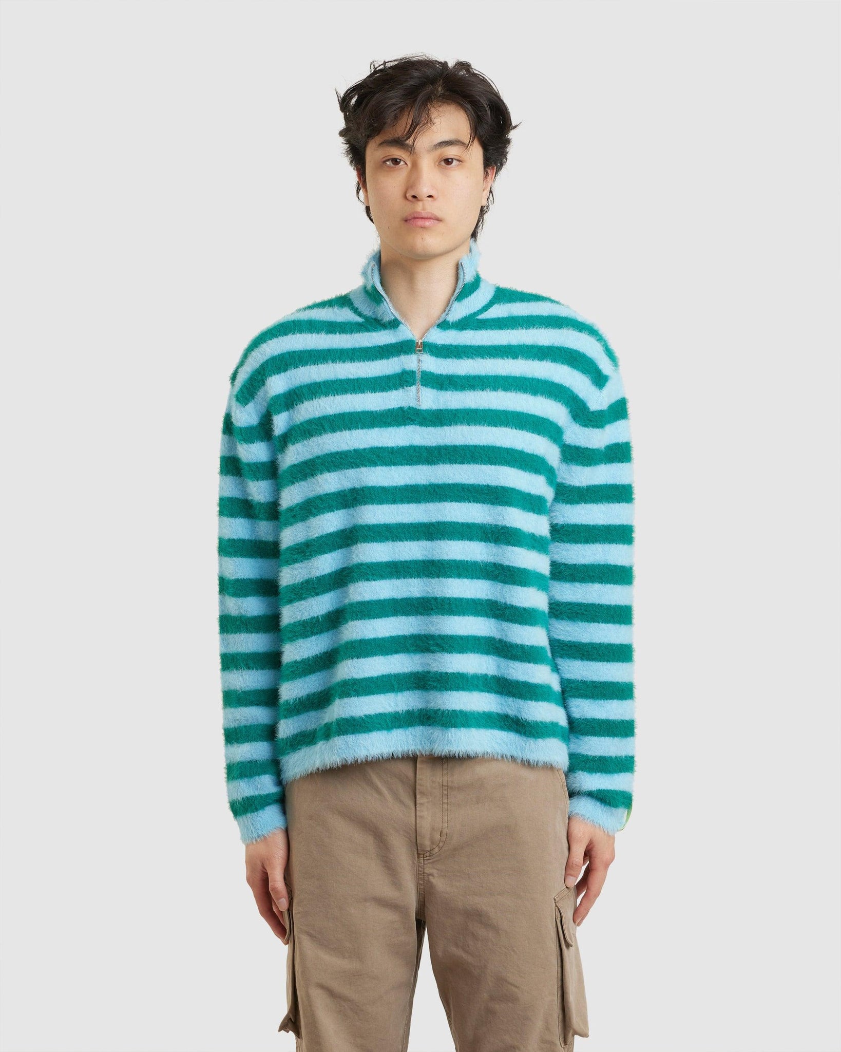 High Neck Long Sleeve Knit Sweater Azure/Green - {{ collection.title }} - Chinatown Country Club 
