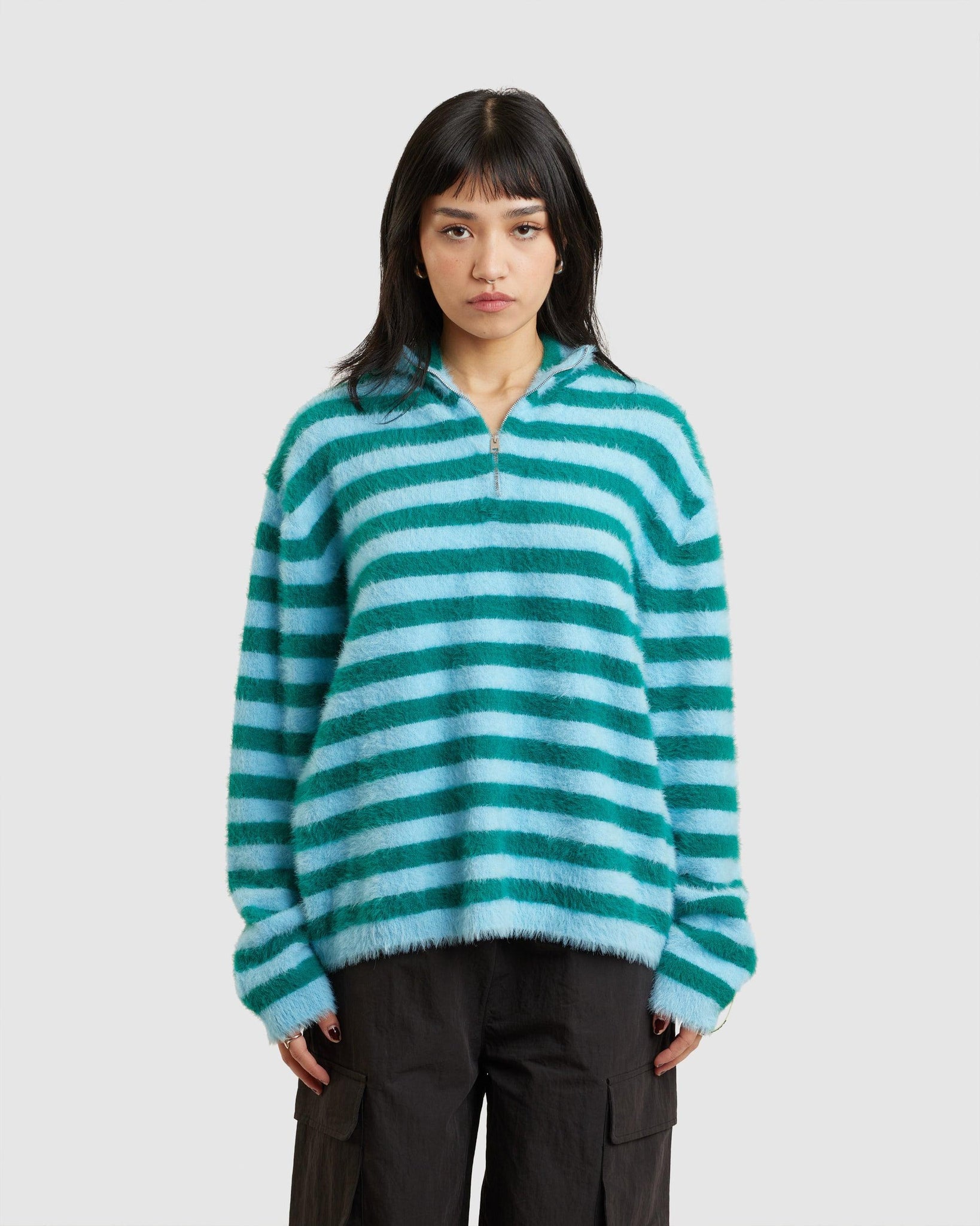 High Neck Long Sleeve Knit Sweater Azure/Green (W) - {{ collection.title }} - Chinatown Country Club 